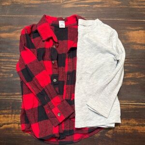 Old Navy Red and Black Plaid Shirt with Gray Tee
